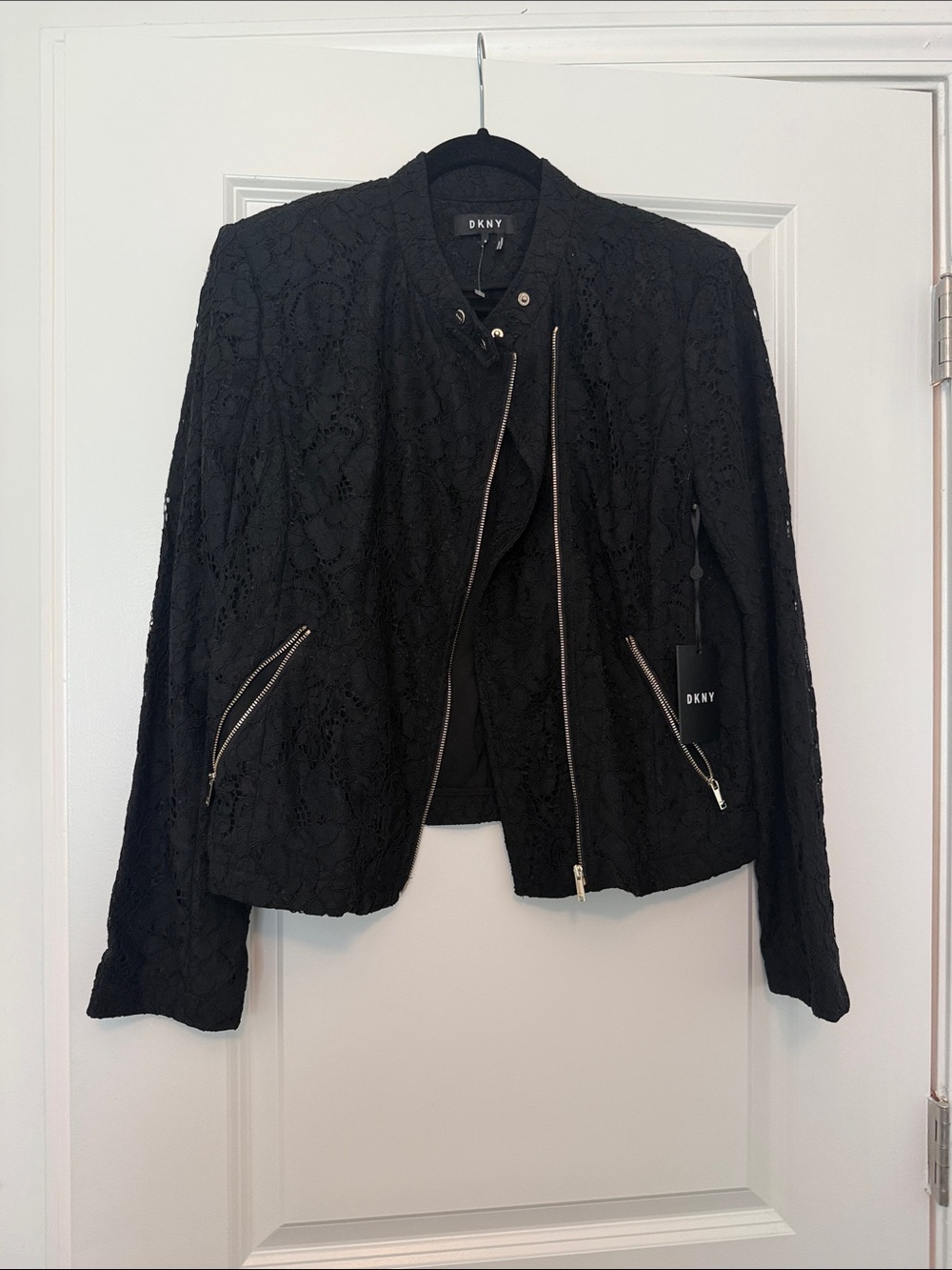 DKNY Black Lace Moto-Style Zip Jacket